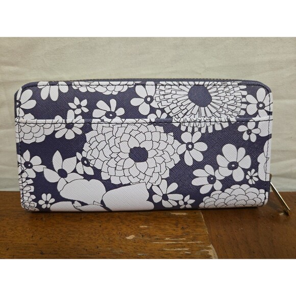 Trina Turk Blue White Floral Zip Around Wallet Faux Leather PVC NWOT - Picture 1 of 5